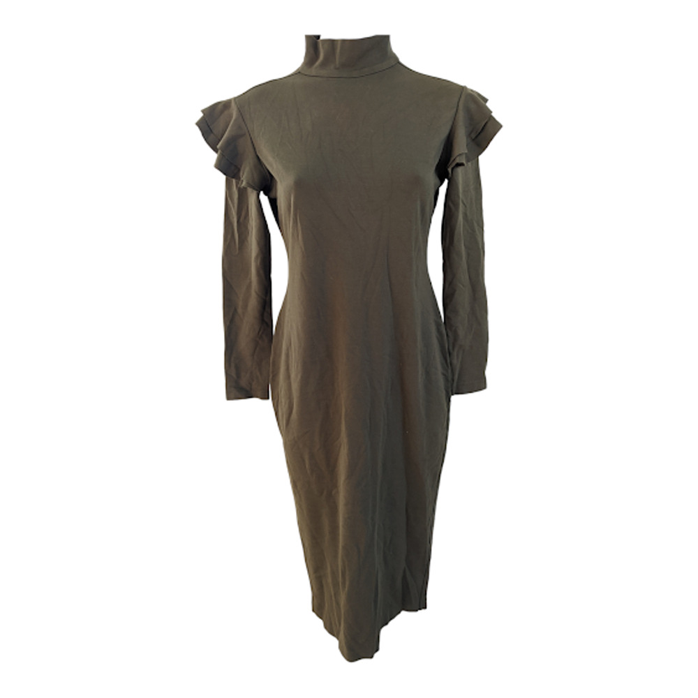Hunter Bell Katelyn Medium Ruffle Sleeve Sweater Dress Olive Green Turtleneck